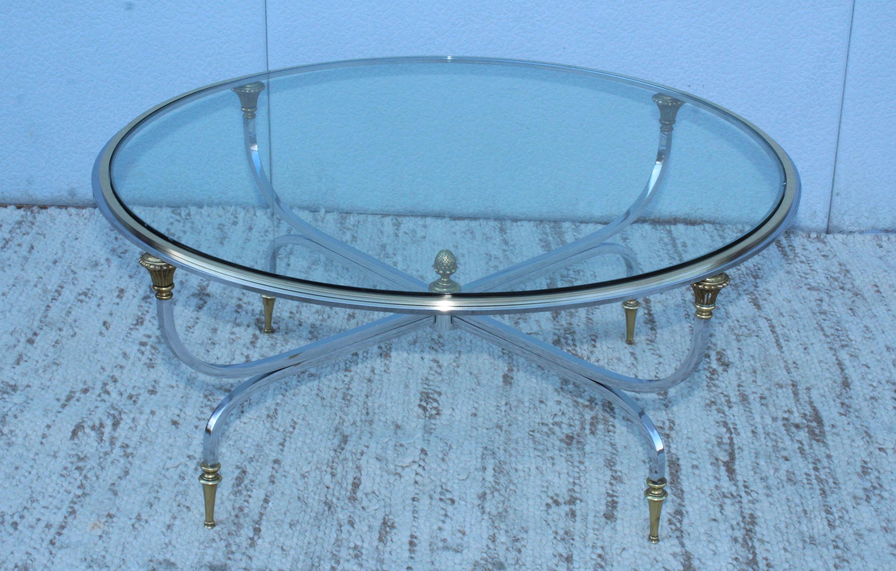 Stunning 1970s solid steel and brass with chrome finish coffee table by Maison Jansen.