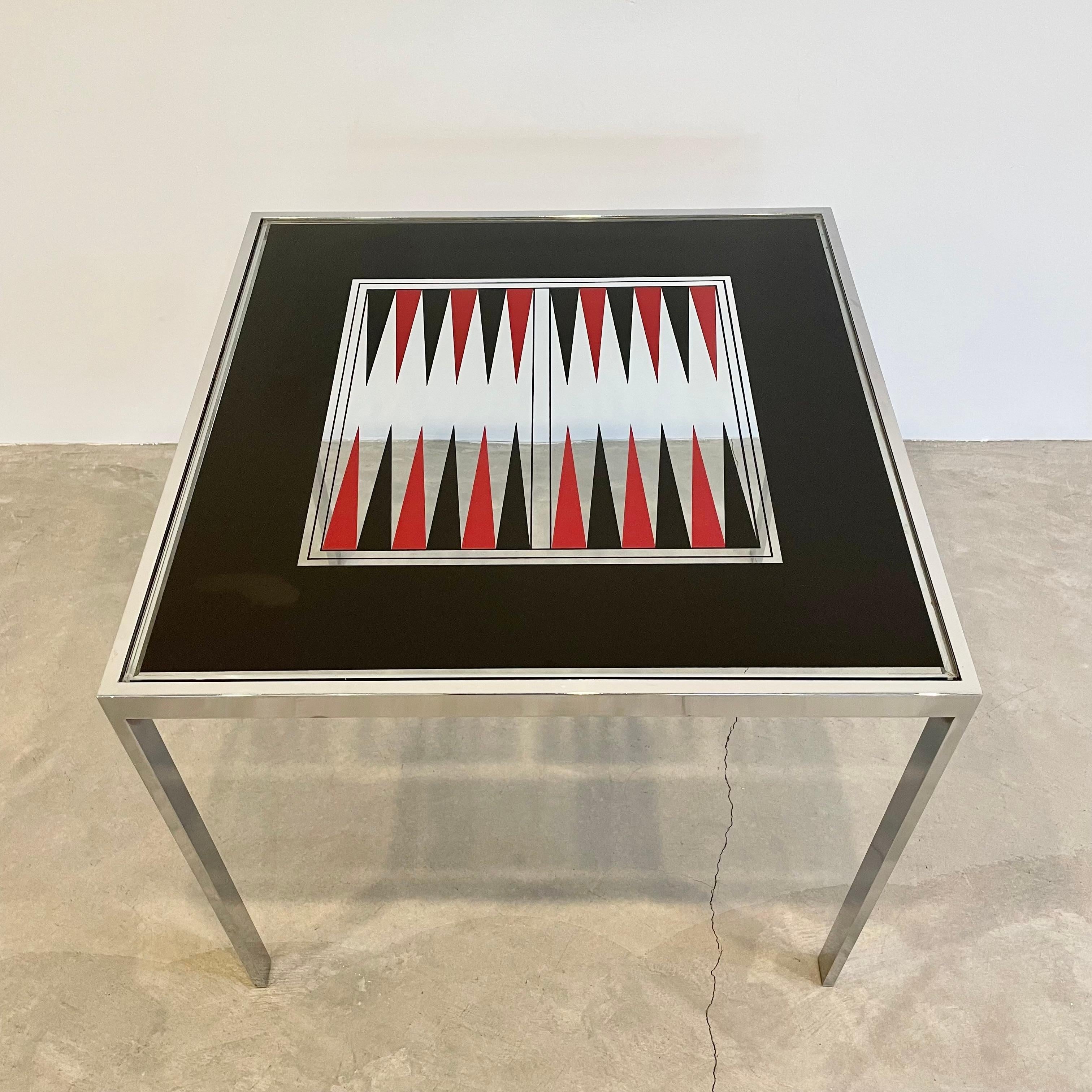 Chrome Table de backgammon moderniste Maison Jansen, 1970, France en vente