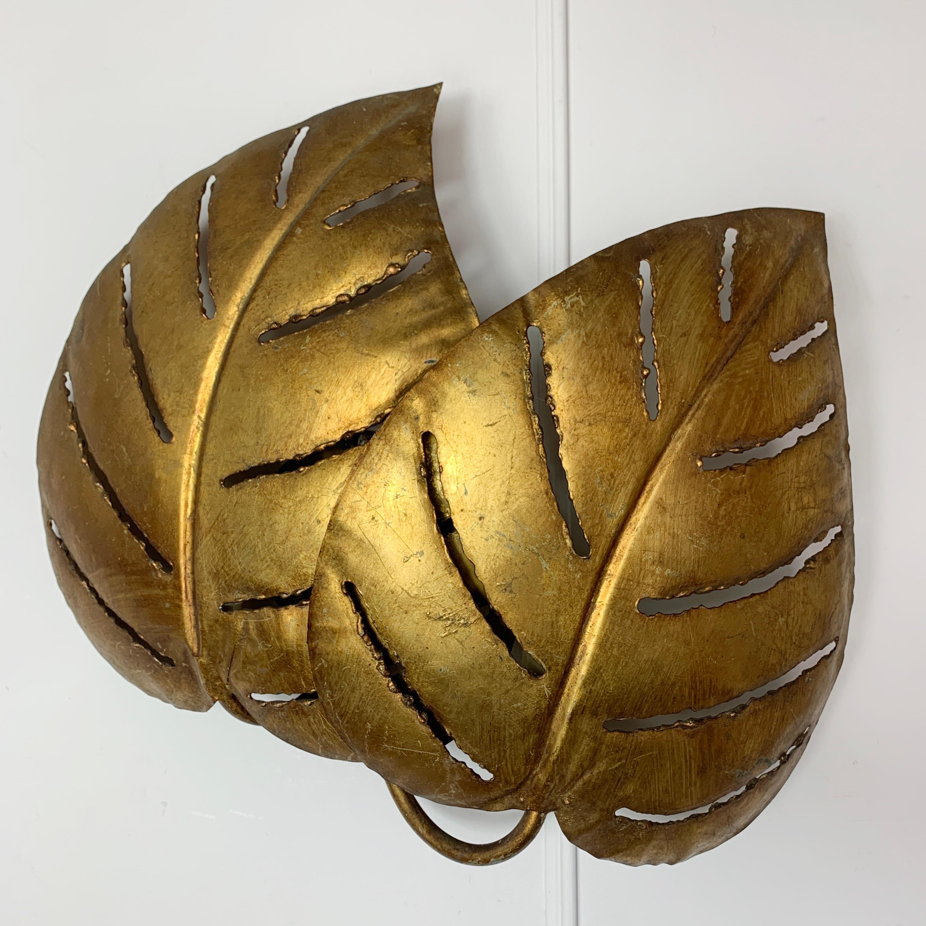 Maison Jansen, Monstera Double Leaf Gold Wall Lights, 1970s in vendita 1