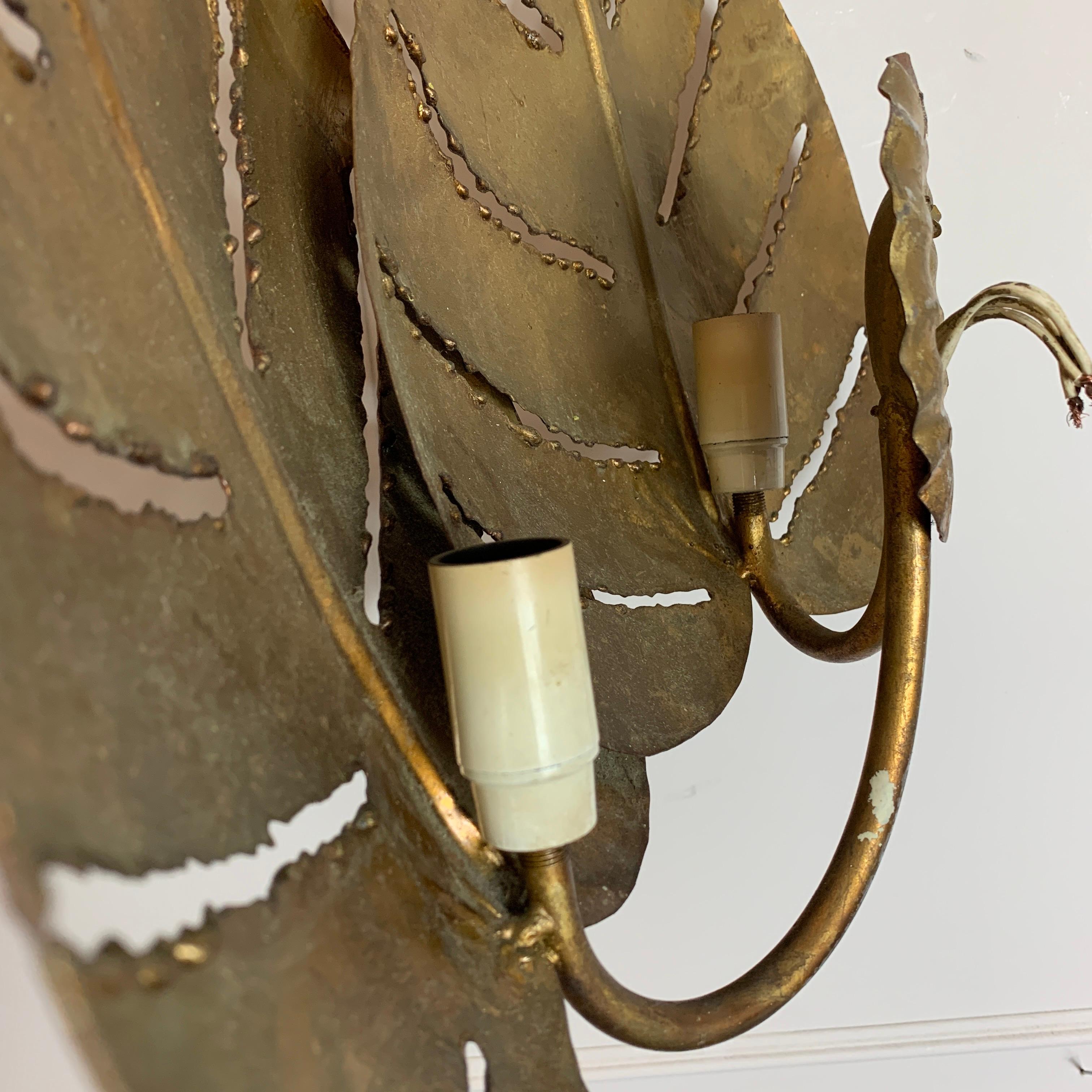 Maison Jansen, Monstera Double Leaf Gold Wall Lights, 1970s in vendita 2