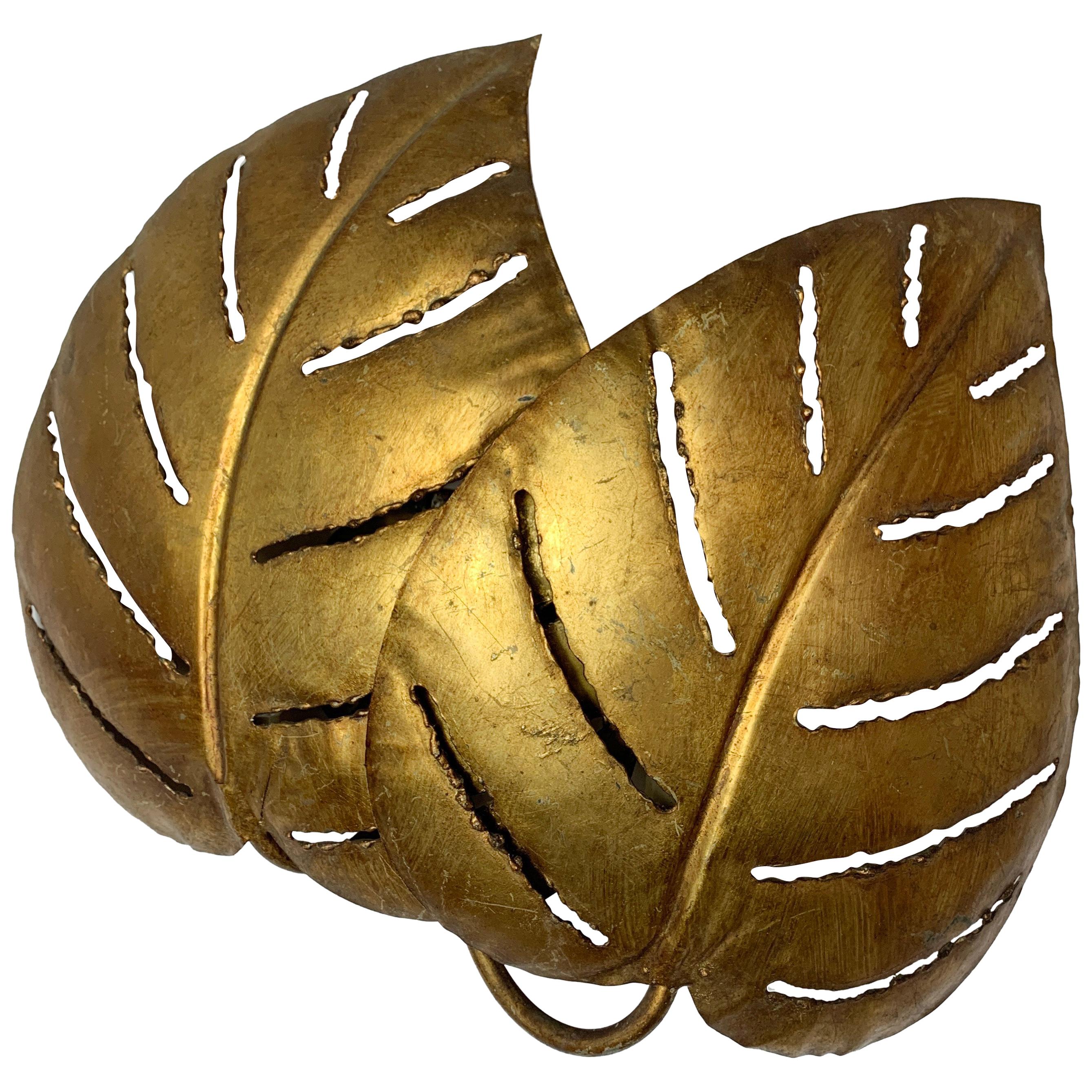 Maison Jansen, Monstera Double Leaf Gold Wall Lights, 1970s For Sale