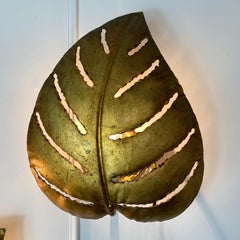 Maison Jansen Monstera Single Leaf Gold Wall Lights 1970's