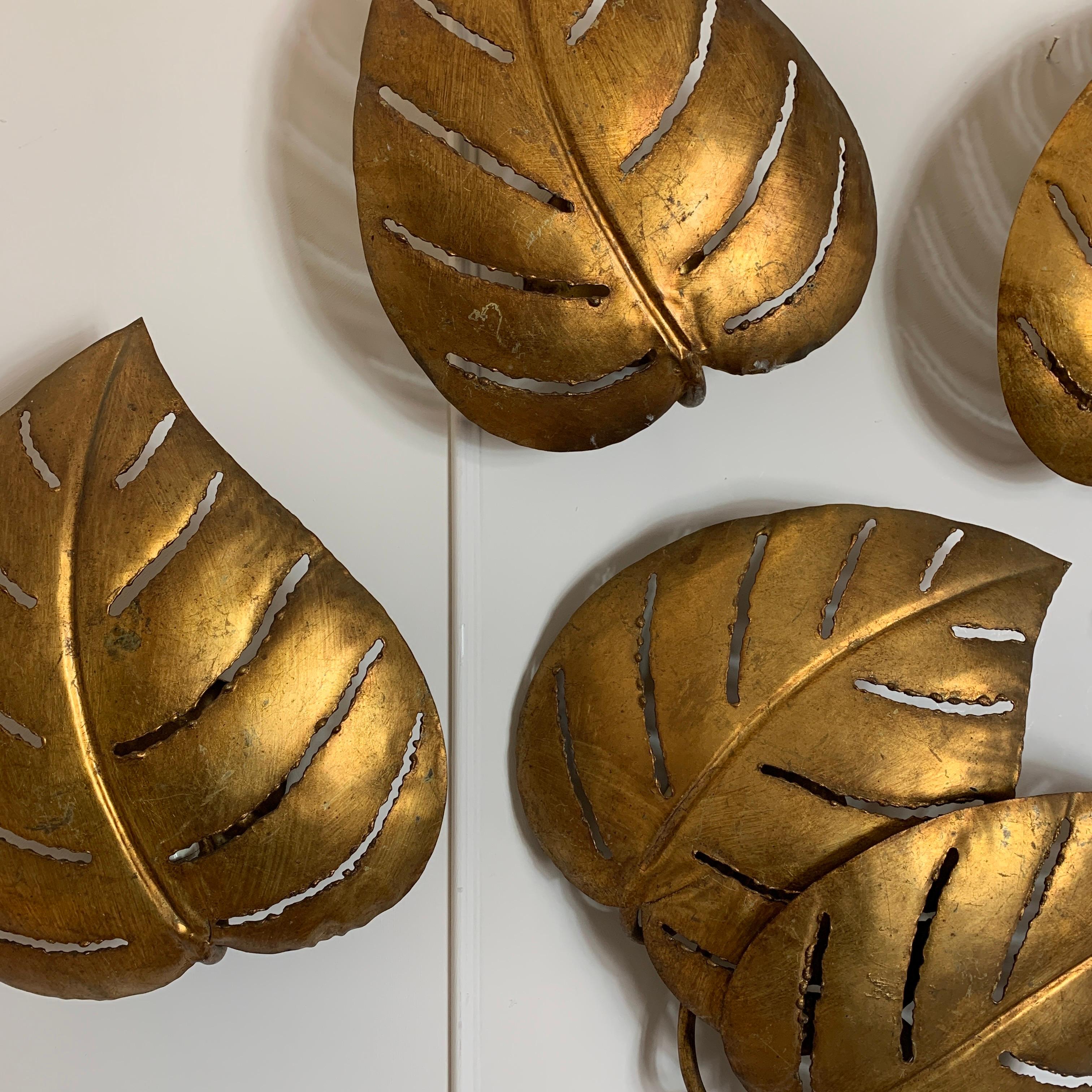 Maison Jansen Monstera Apliques de oro de una hoja años 70 Francés en venta