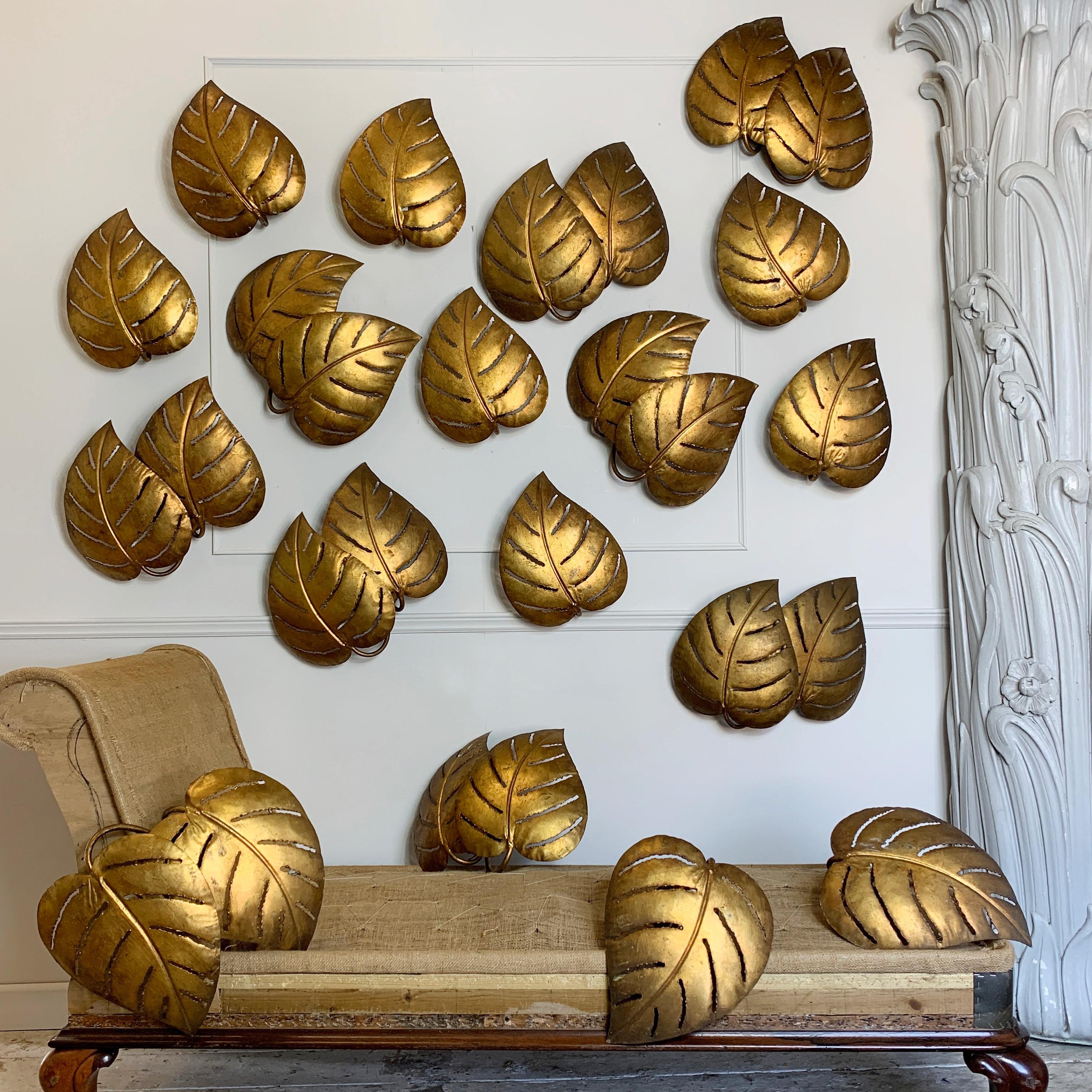 Maison Jansen Monstera Apliques de oro de una hoja años 70 Metal en venta