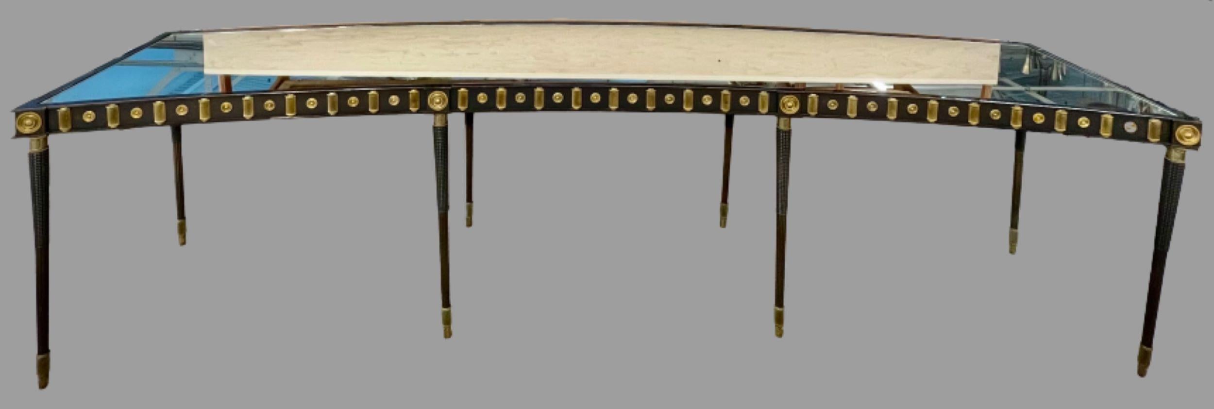 Maison Jansen Attr., Mid-Century, Large Curved Console, Steel, Bronze, 1950s In Good Condition For Sale In Stamford, CT