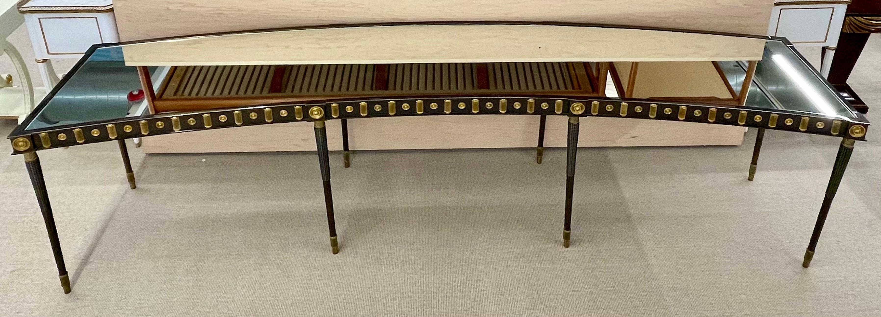 French Maison Jansen Attr., Mid-Century, Large Curved Console, Steel, Bronze, 1950s For Sale