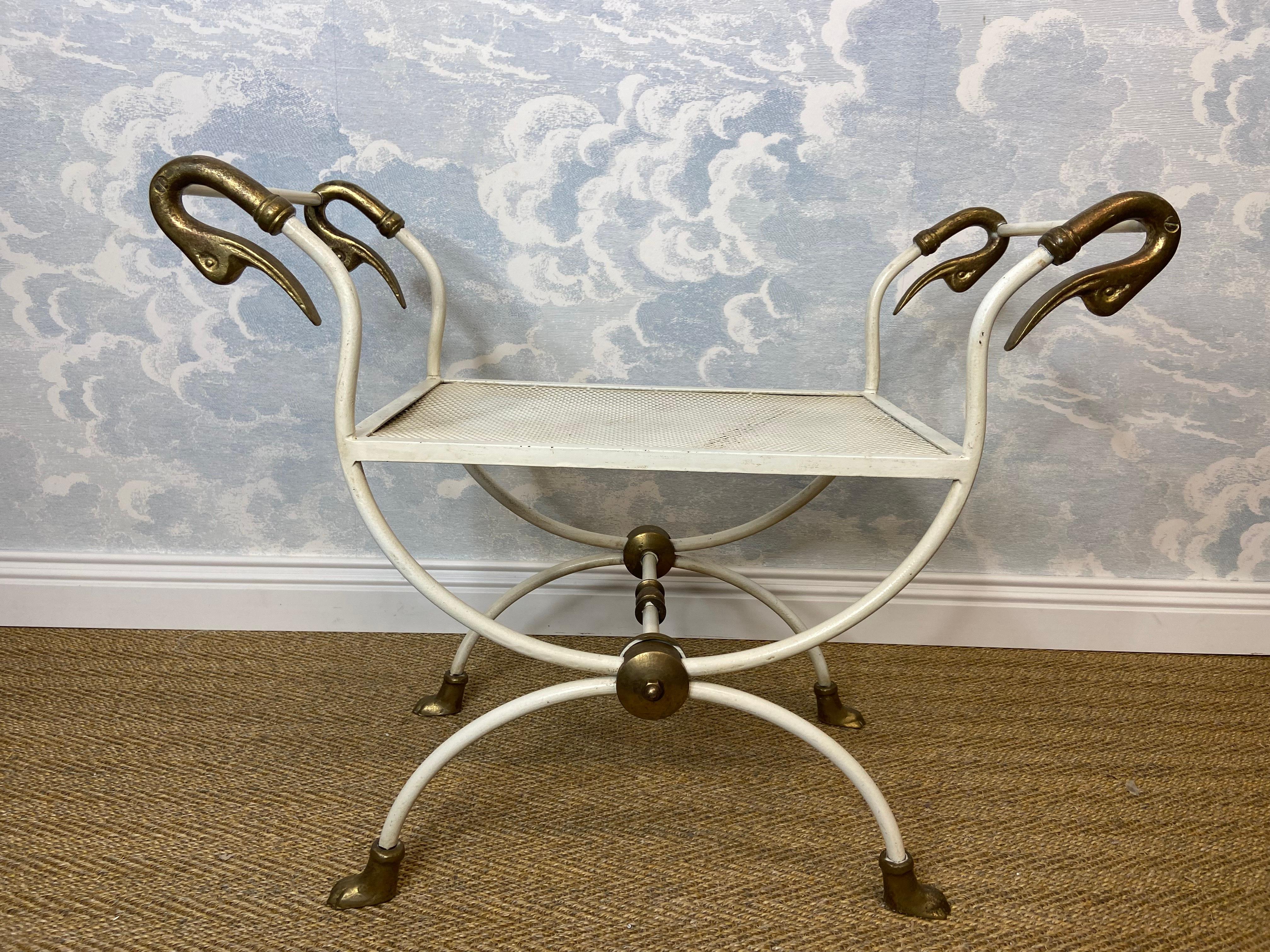 Jansen Style Neo Classical Swan Neck Curule Seat. Side Table, Hollywood Regency In Good Condition For Sale In Cork, IE