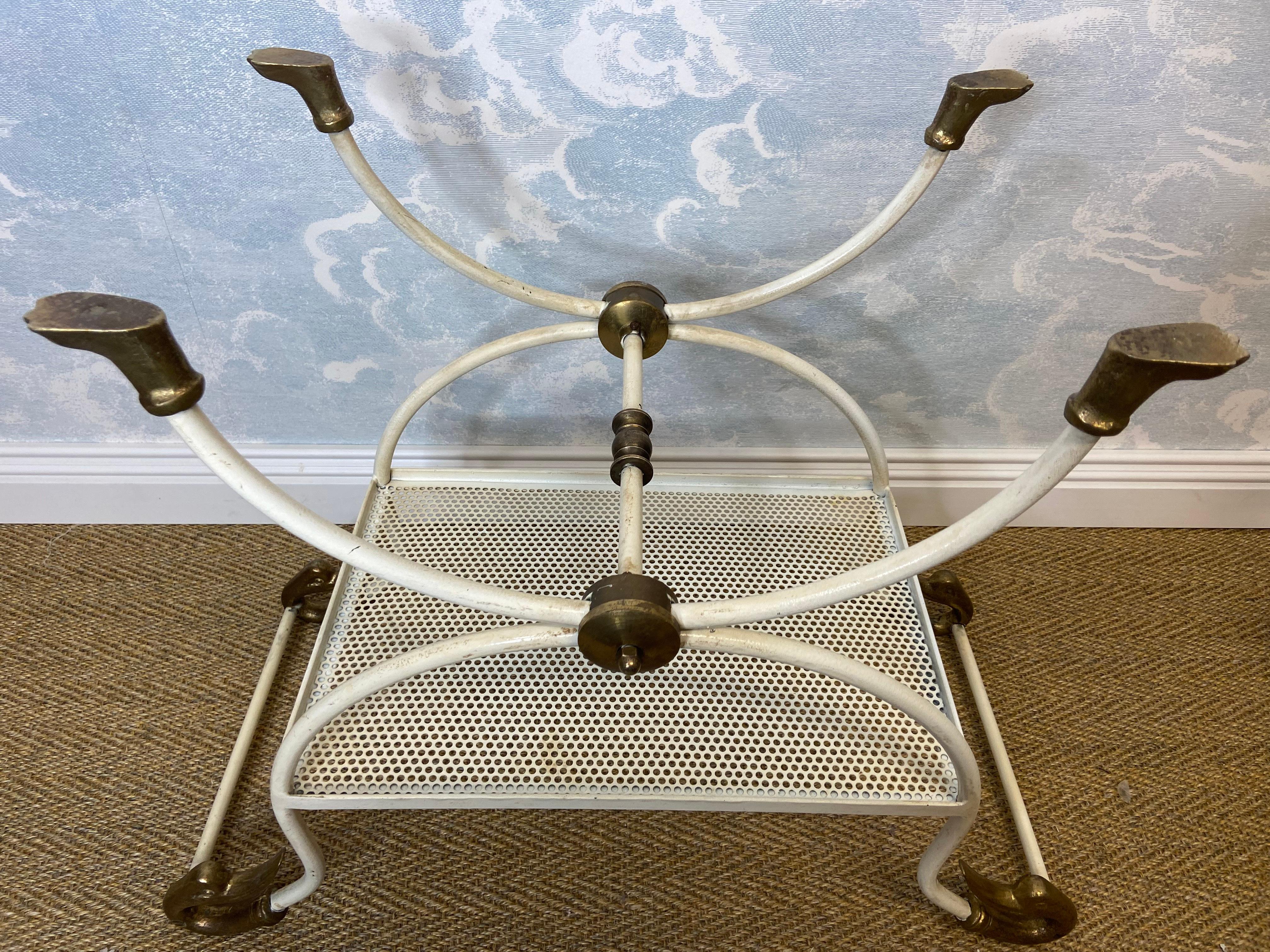Jansen Style Neo Classical Swan Neck Curule Seat. Side Table, Hollywood Regency For Sale 1