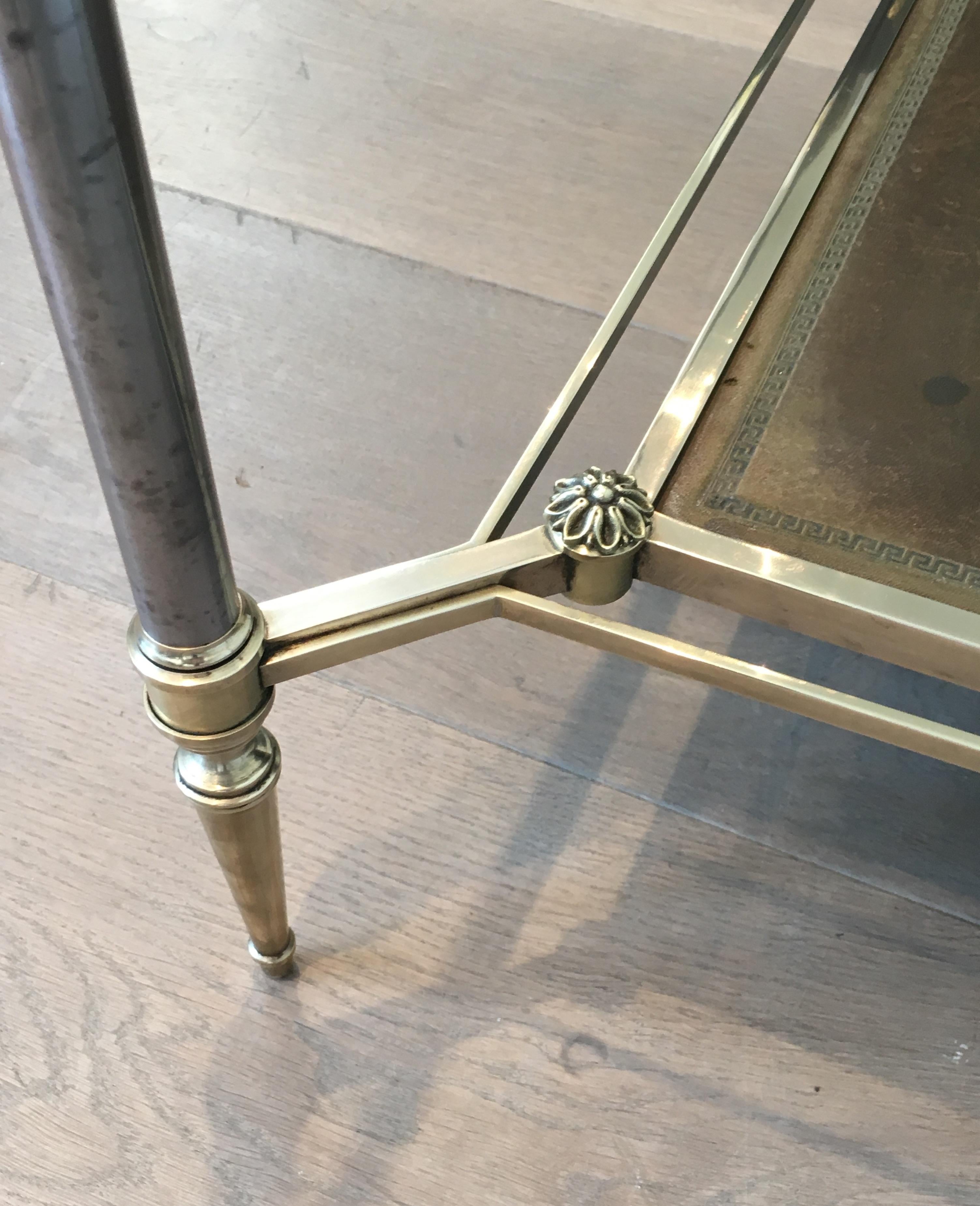 Maison Jansen, Neoclassical Brass and Brushed Steel Coffee Table with Leather 9
