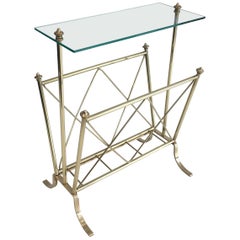 Maison Jansen, Neoclassical Brass and Glass Magazine Rack, French, circa 1940