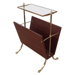 Maison Jansen, Neoclassical Brass and Mahogany Magazine Rack with Claw Feet