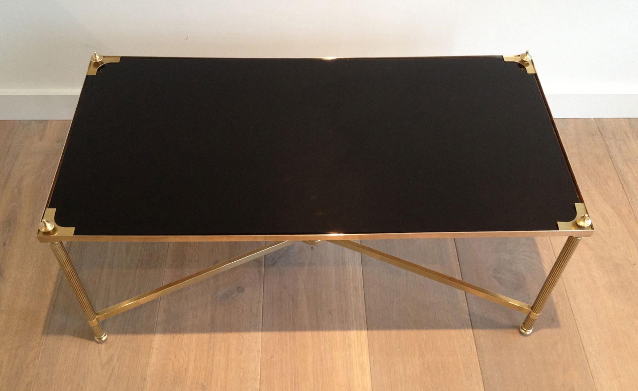 Maison Jansen, Neoclassical Brass Coffee Table with Black Lacquered Glass Top 13