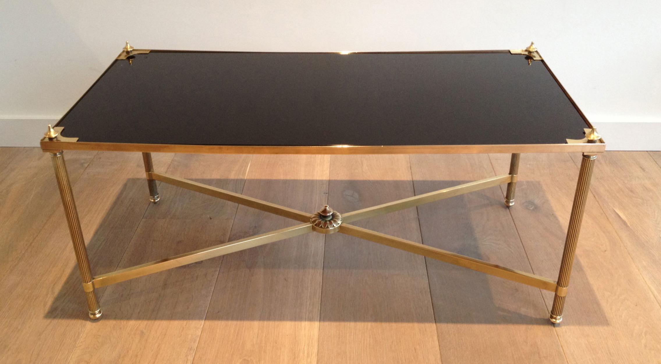Maison Jansen, Neoclassical Brass Coffee Table with Black Lacquered Glass Top 14