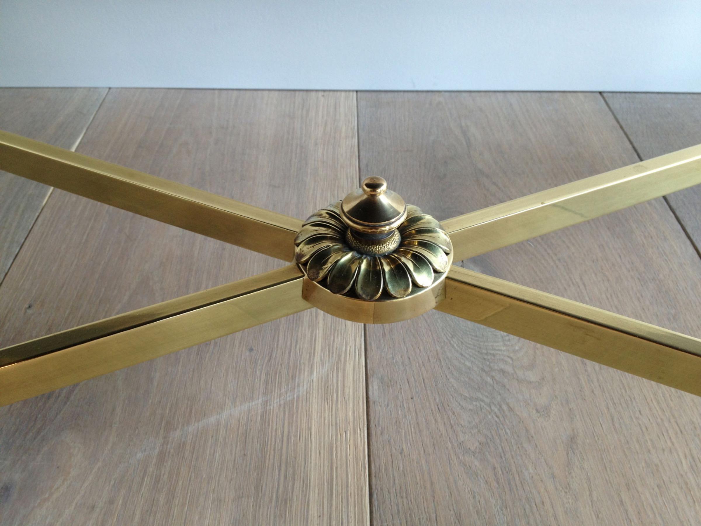 Maison Jansen, Neoclassical Brass Coffee Table with Black Lacquered Glass Top 3