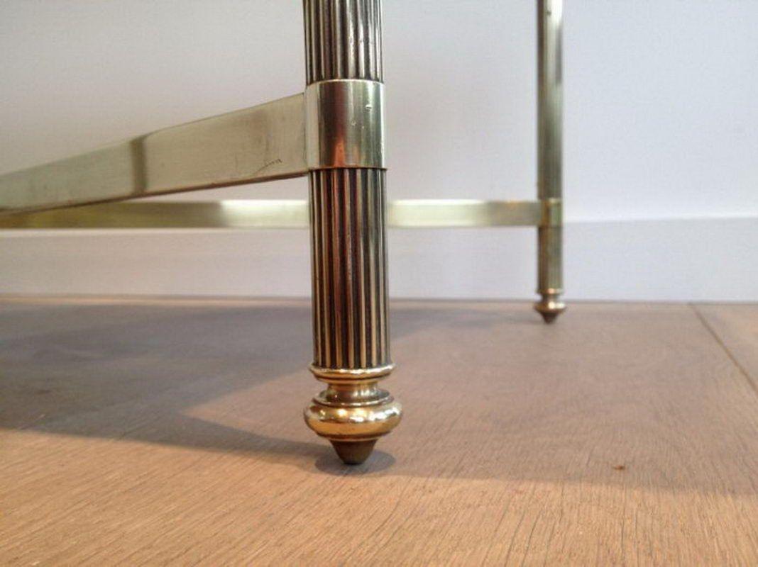 Ottone Maison Jansen, Tavolino da caffè neoclassico in ottone con piano in vetro laccato nero in vendita