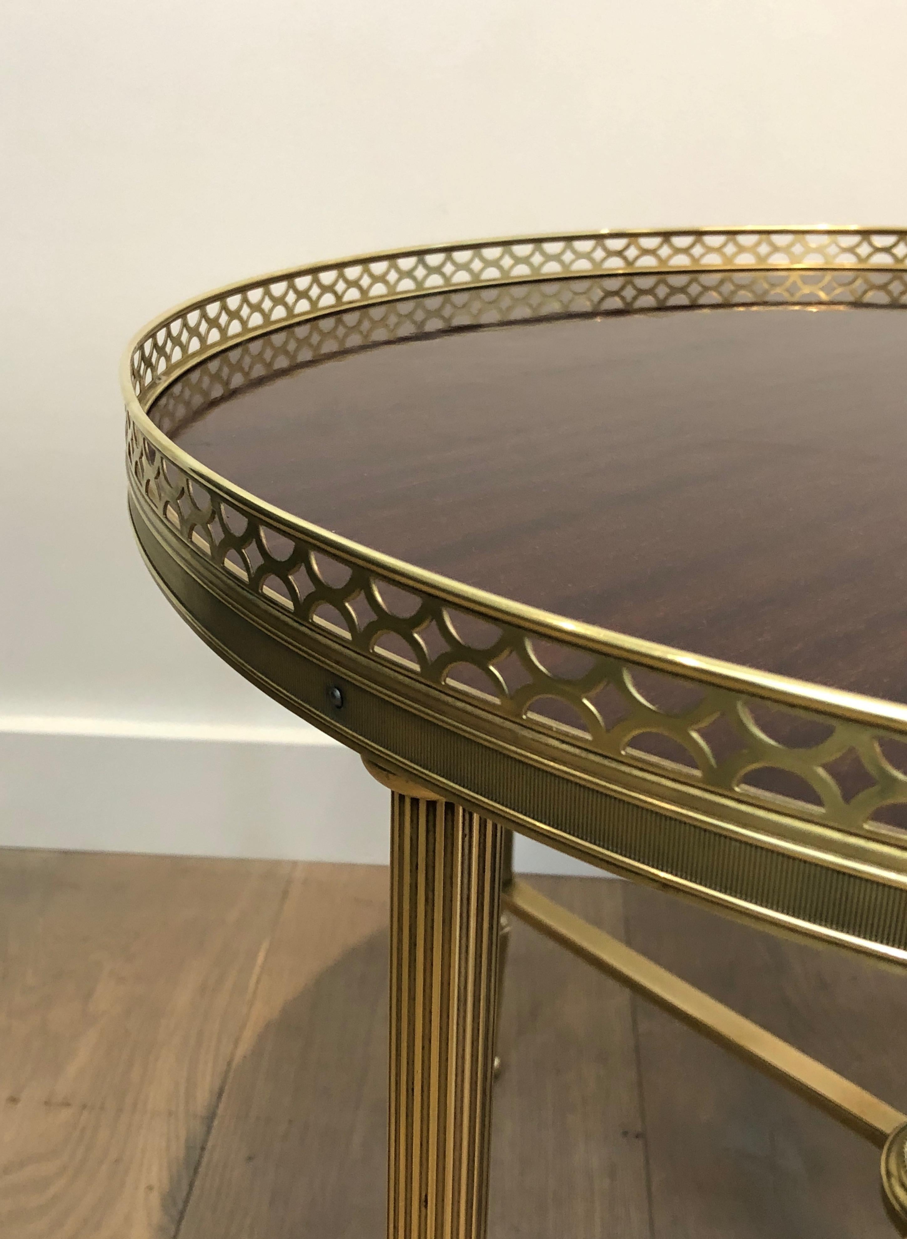 Maison Jansen, Neoclassical Brass Round Coffee Table with Mahogany Veneer Top F 5