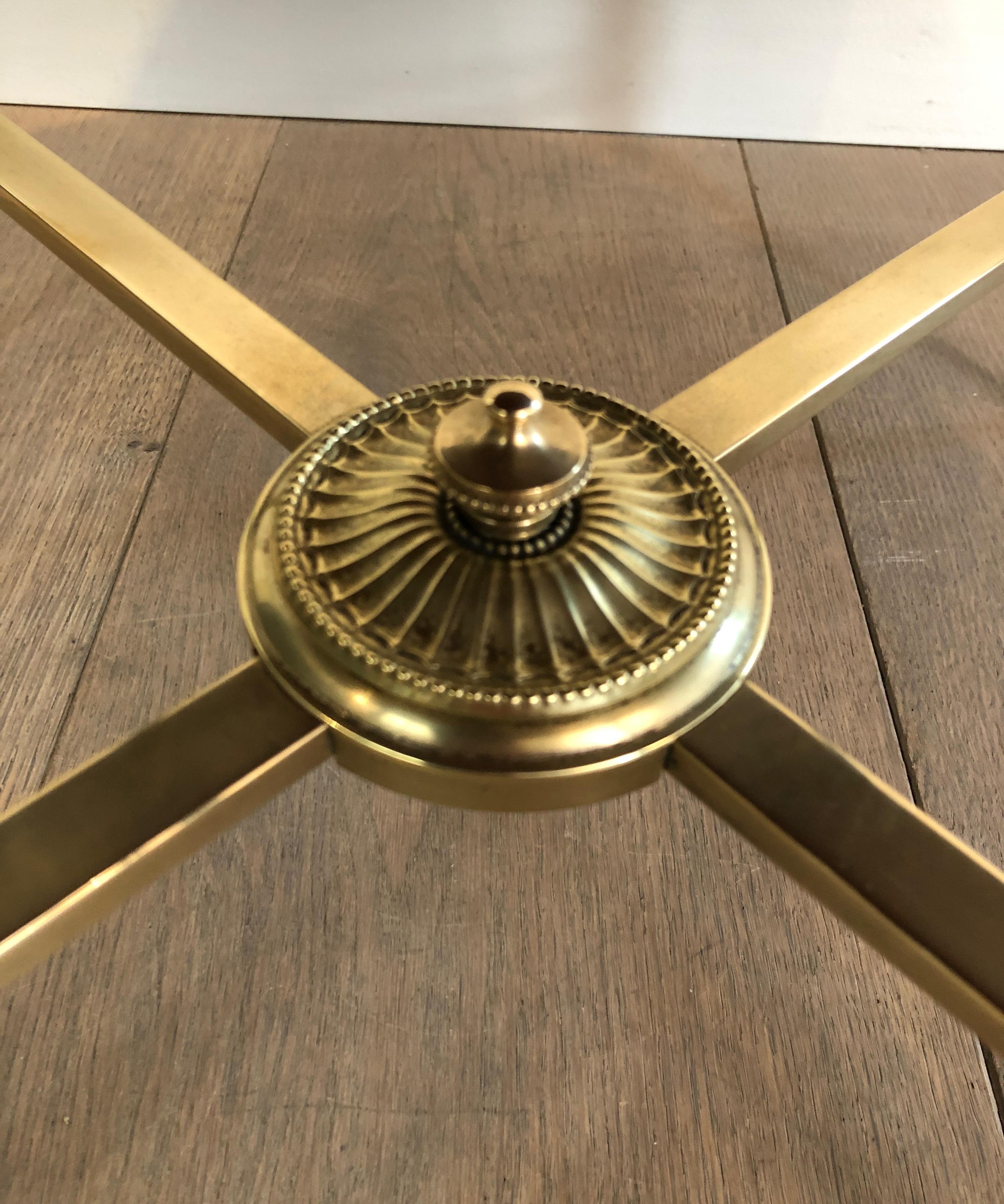 Maison Jansen, Neoclassical Brass Round Coffee Table with Mahogany Veneer Top F 8