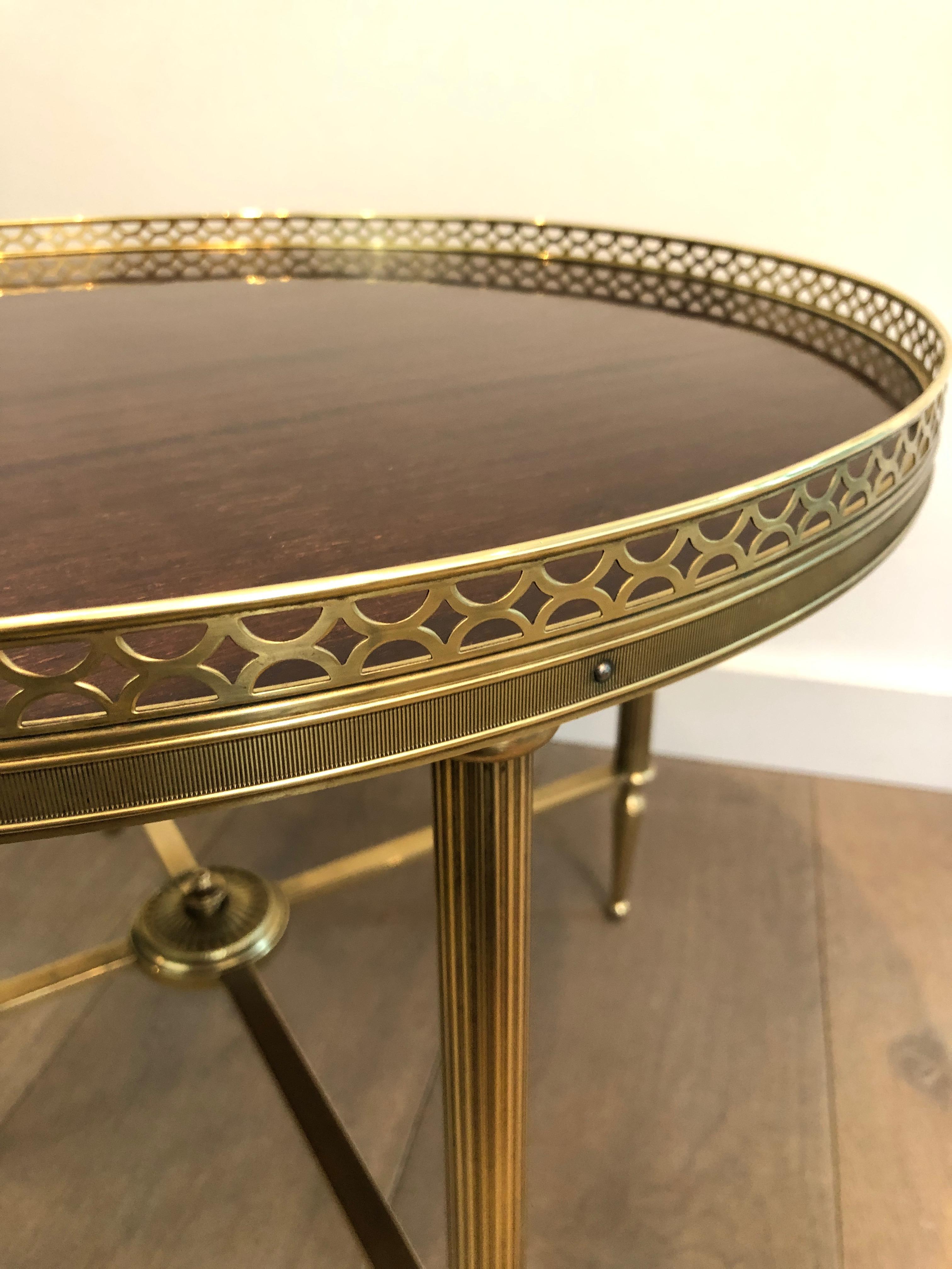 Maison Jansen, Neoclassical Brass Round Coffee Table with Mahogany Veneer Top F 2