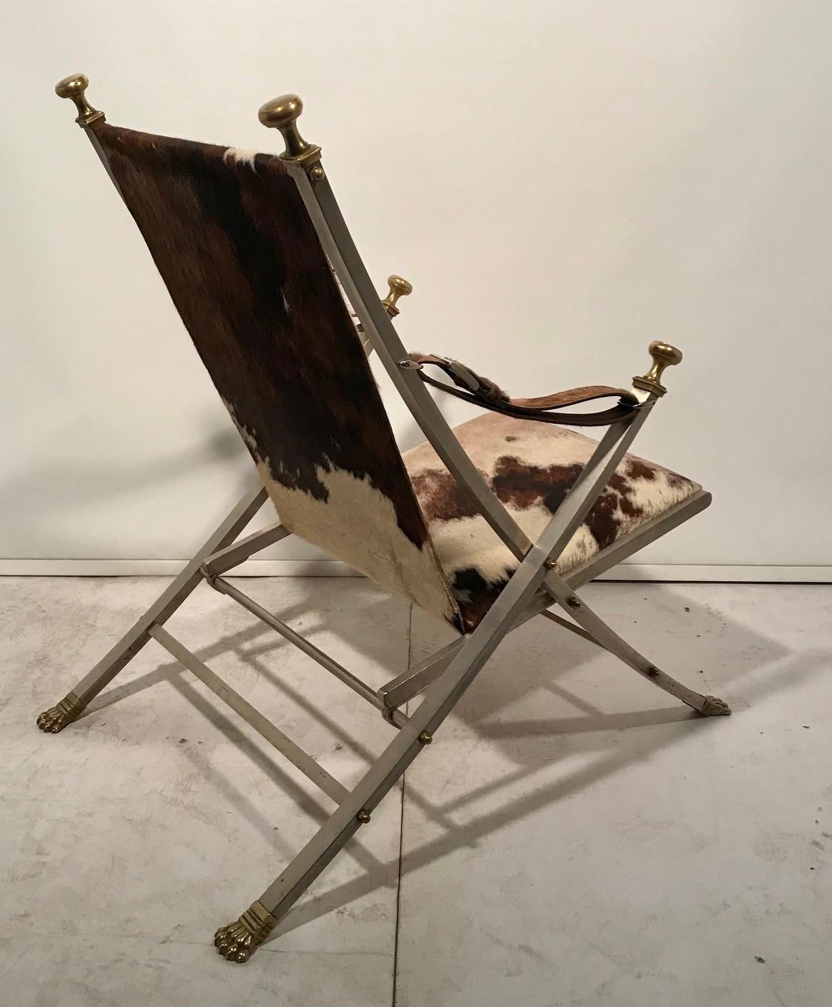 Maison Jansen Neoclassical Campaign Chair and Ottoman For Sale 3
