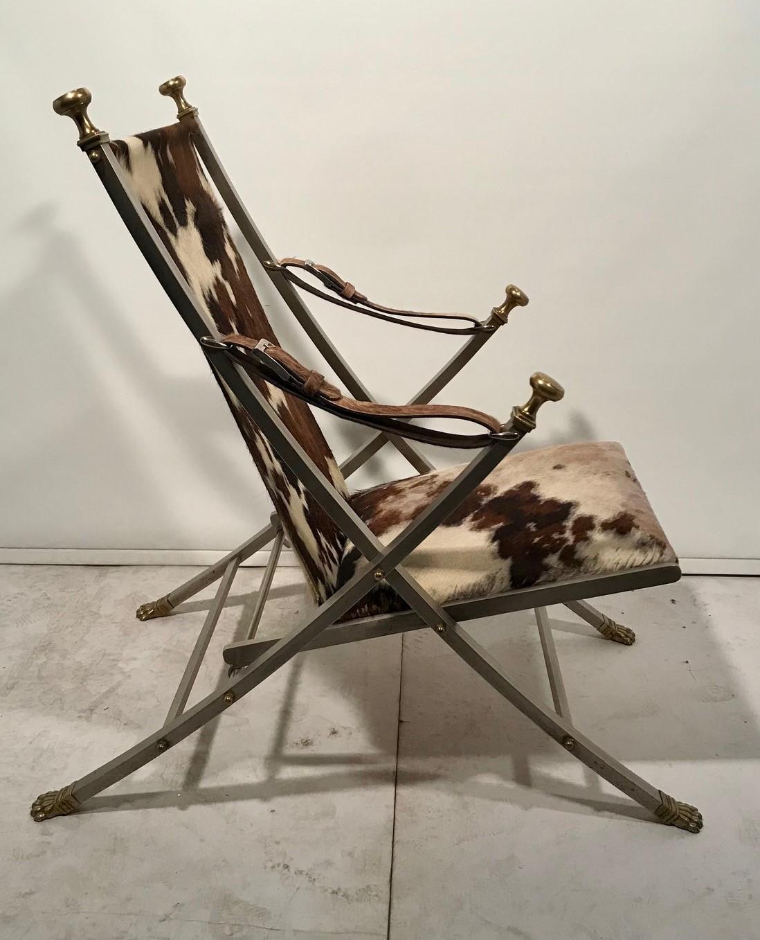 Maison Jansen Neoclassical Campaign Chair and Ottoman For Sale 4