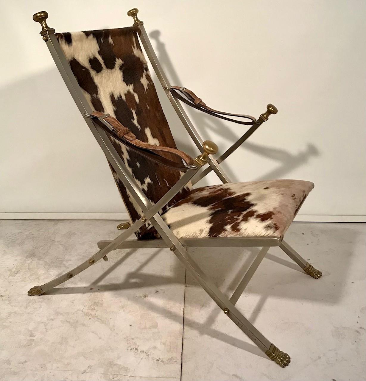 Maison Jansen Neoclassical Campaign Chair and Ottoman For Sale 5