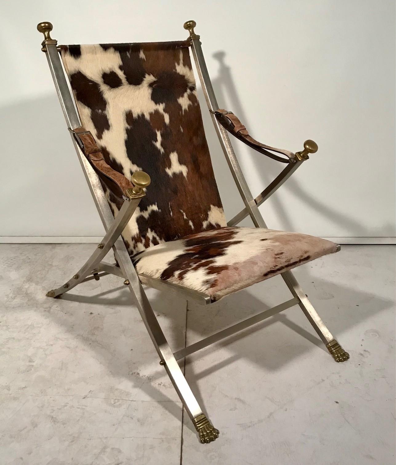 Maison Jansen Neoclassical Campaign Chair and Ottoman For Sale 6
