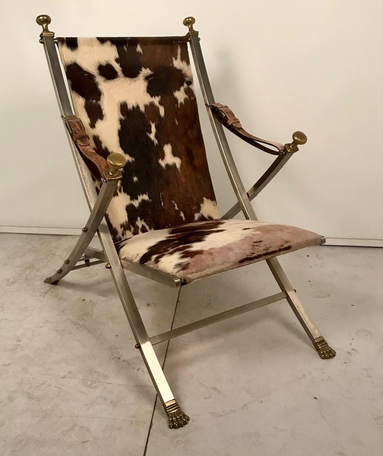 Maison Jansen Neoclassical Campaign Chair and Ottoman For Sale 7