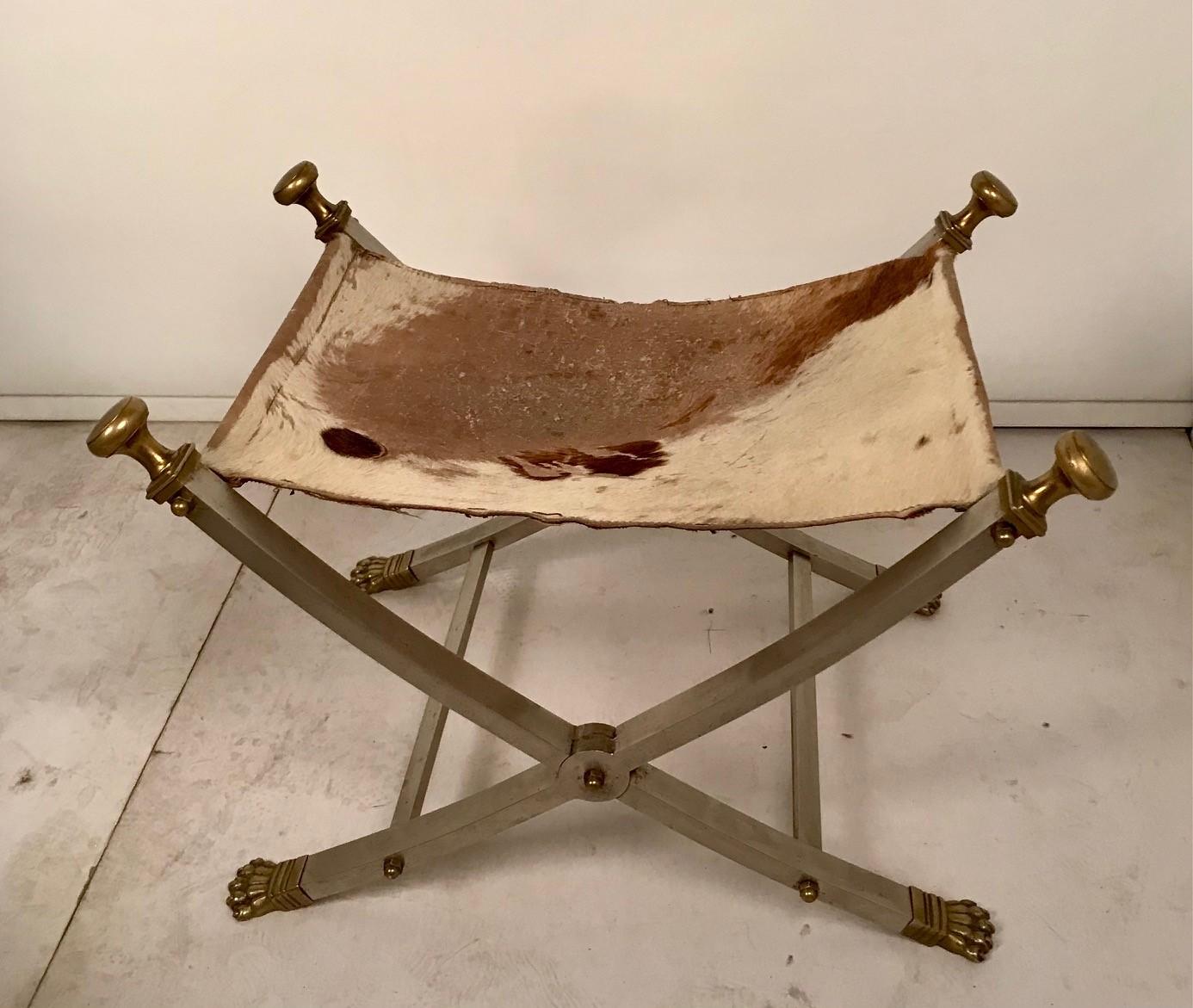 Maison Jansen Neoclassical Campaign Chair and Ottoman For Sale 8