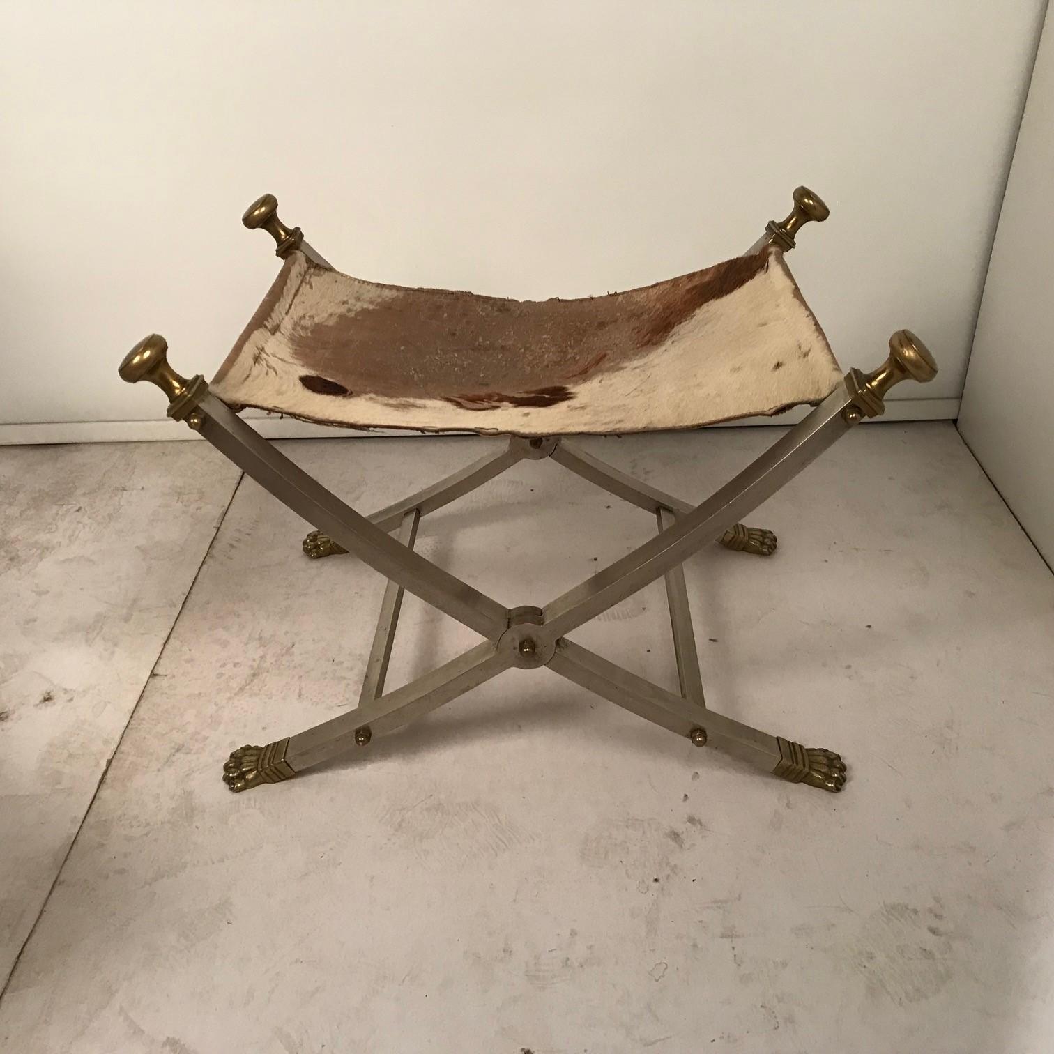 Maison Jansen Neoclassical Campaign Chair and Ottoman For Sale 9