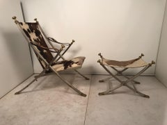 Maison Jansen Neoclassical Campaign Chair and Ottoman