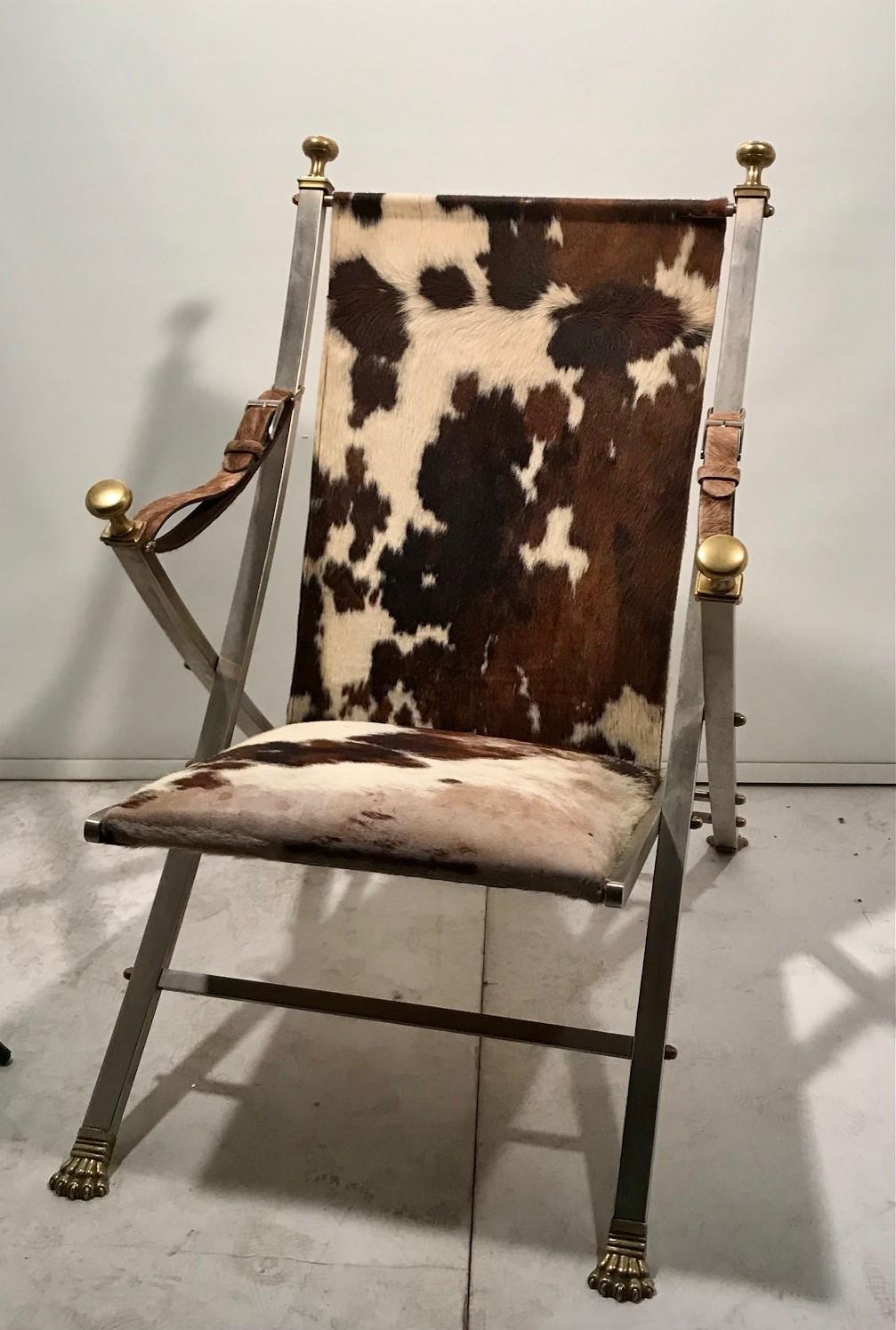 Maison Jansen Neoclassical Campaign Chair and Ottoman In Fair Condition For Sale In Montreal, QC