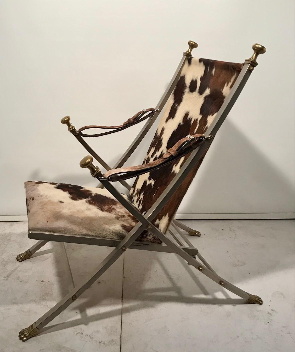 Mid-20th Century Maison Jansen Neoclassical Campaign Chair and Ottoman For Sale