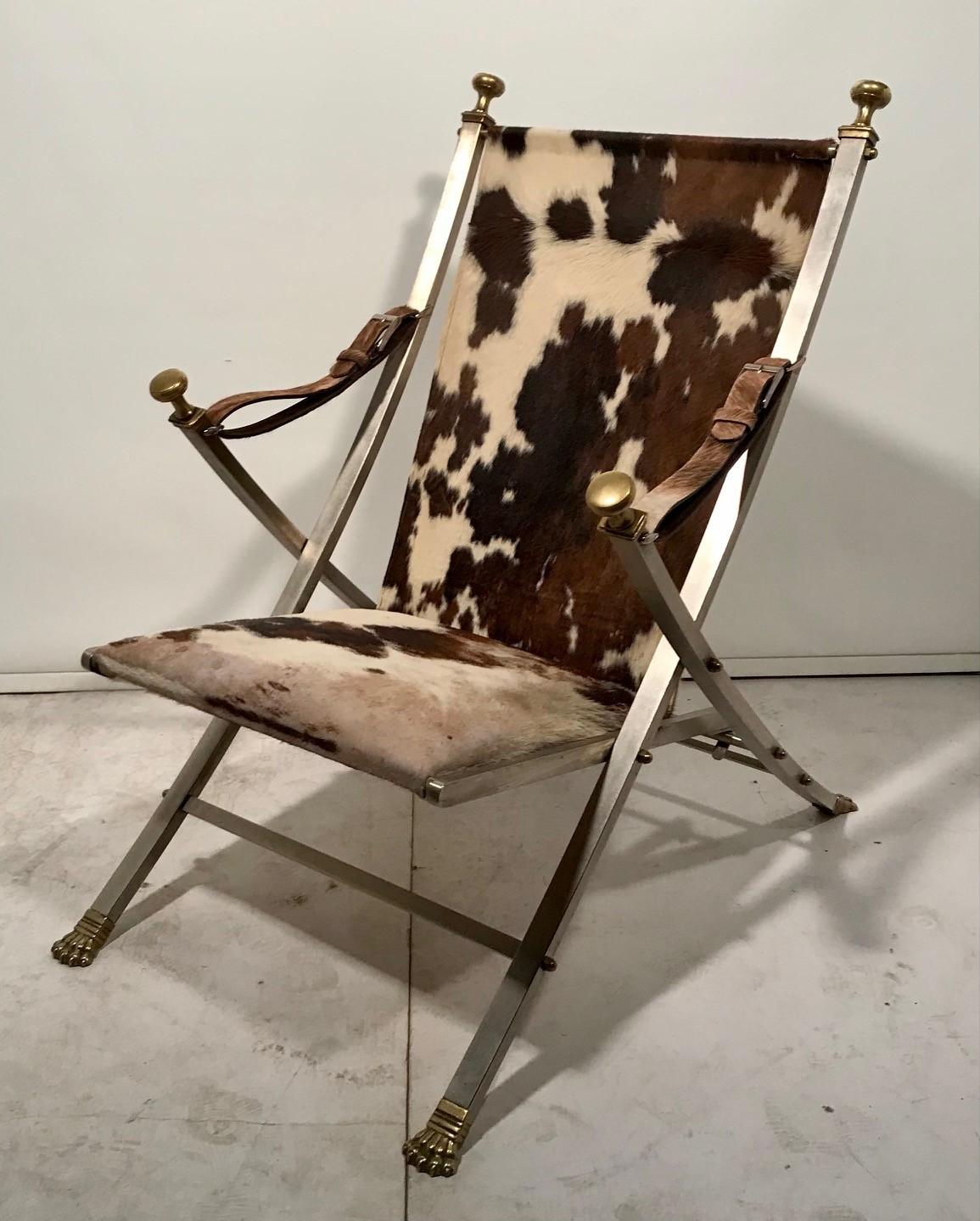 Maison Jansen Neoclassical Campaign Chair and Ottoman For Sale 2