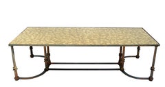Table basse néoclassique en acier vieilli Maison Jansen avec miroir en verre nuageux
