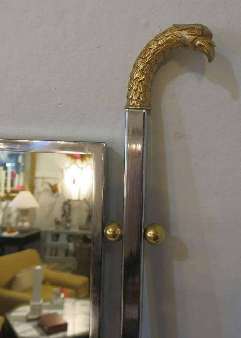 Hollywood Regency Maison Jansen Neoclassical Eagle Motif Mirror in a Steel and Bronze Finish