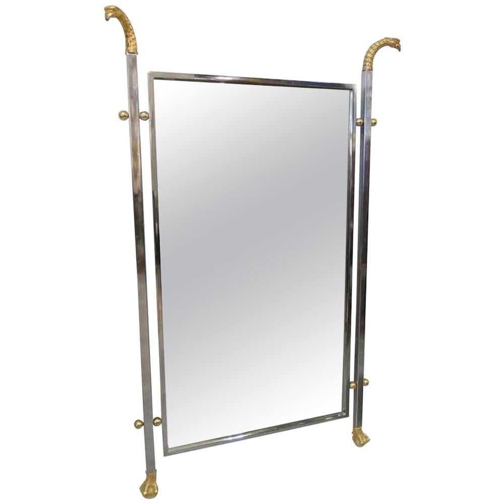 Maison Jansen Neoclassical Eagle Motif Mirror in a Steel and Bronze Finish