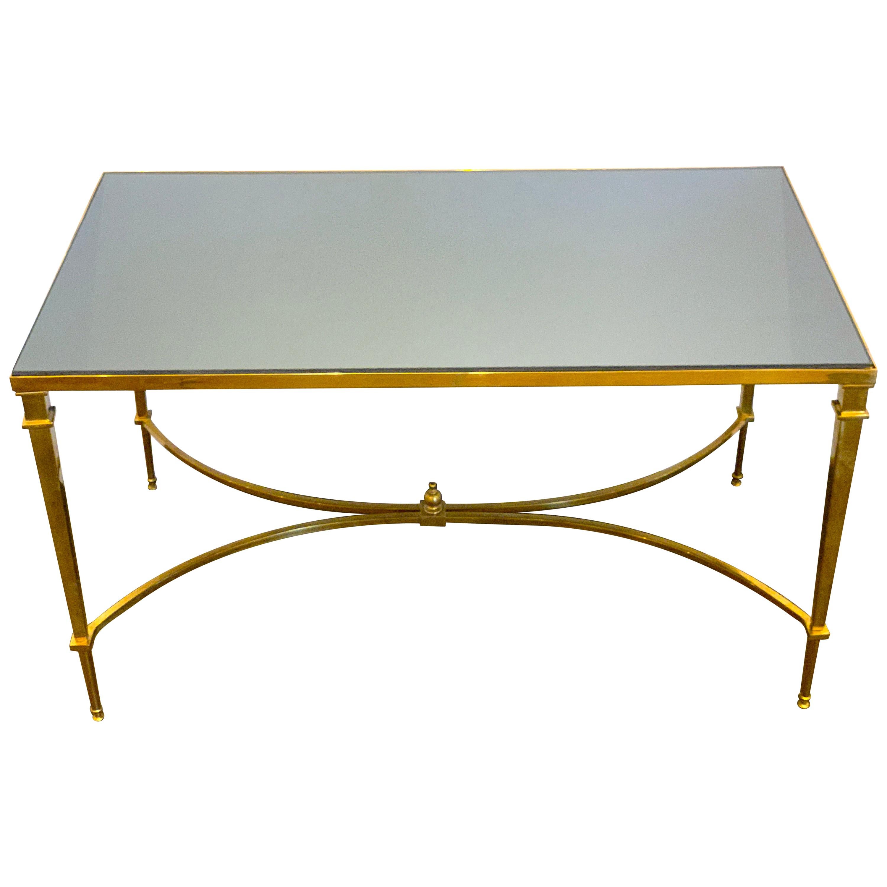 Neoclassical Gilt Bronze Coffee Table with Grey Mirror Top For Sale