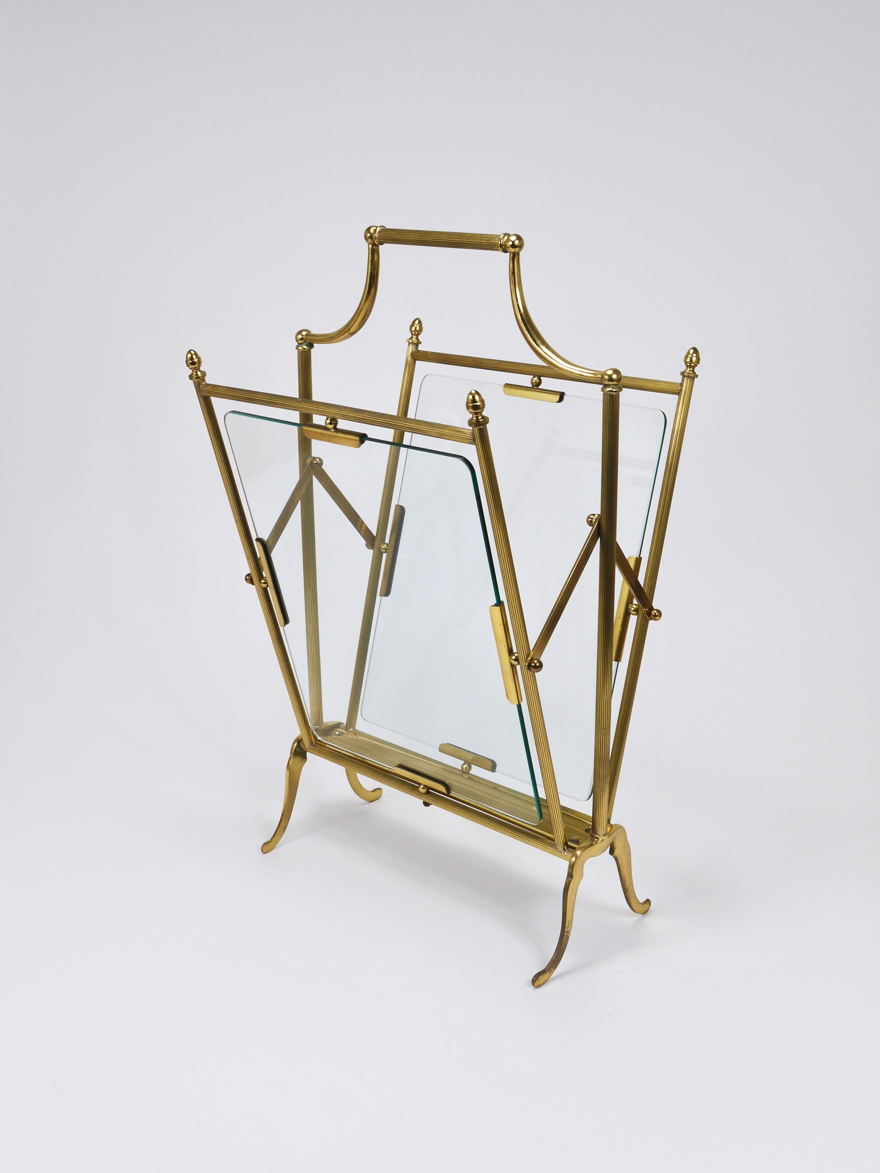 Brass Maison Jansen Neoclassical Magazine Rack Newspaper Stand, France, 1950s For Sale
