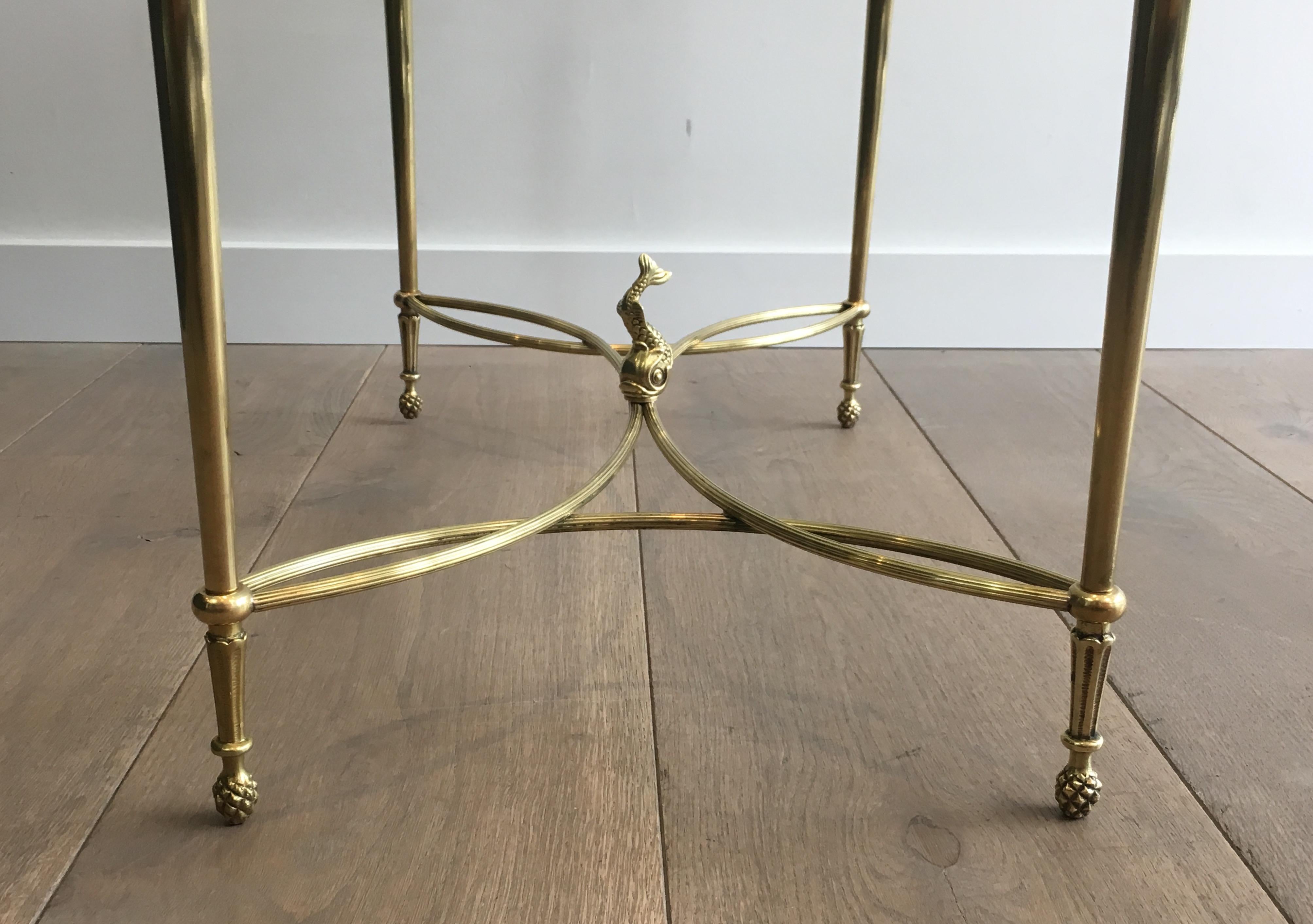 Mid-20th Century Maison Jansen, Neoclassical Oval Brass Coffee Table with Dolphin on Center of