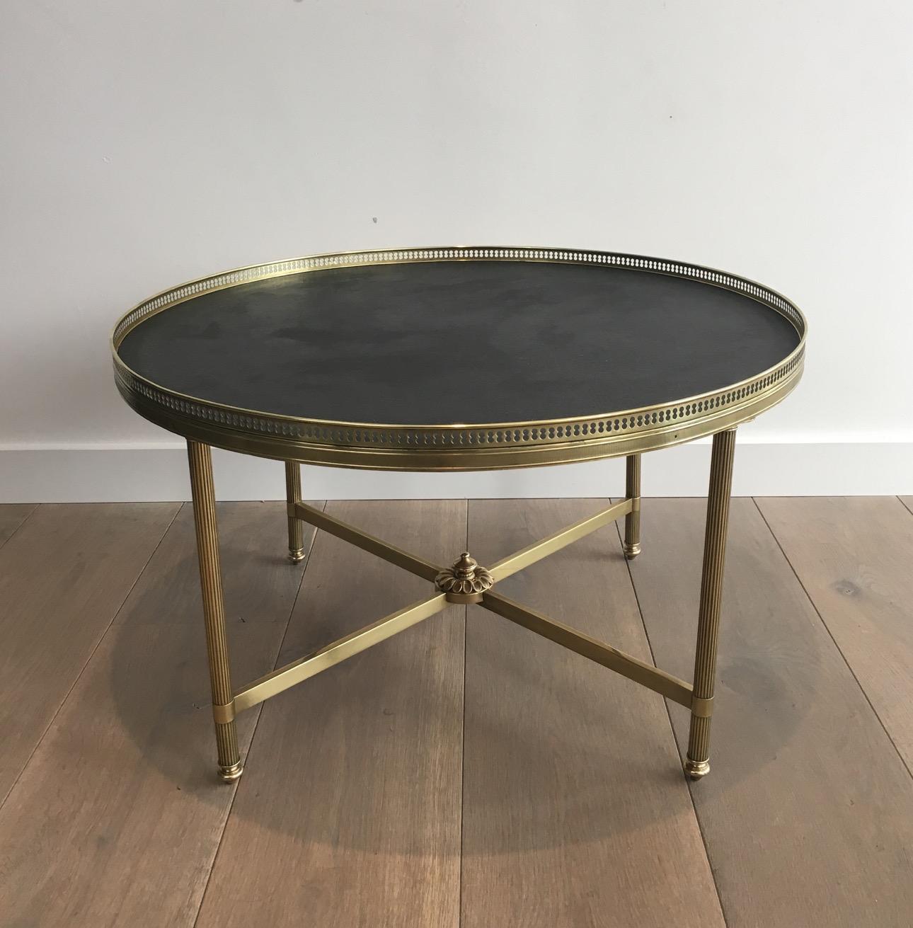 Neoclassical Round Coffee Table with Faux-Leather Top 3