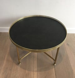 Neoclassical Round Coffee Table with Faux-Leather Top