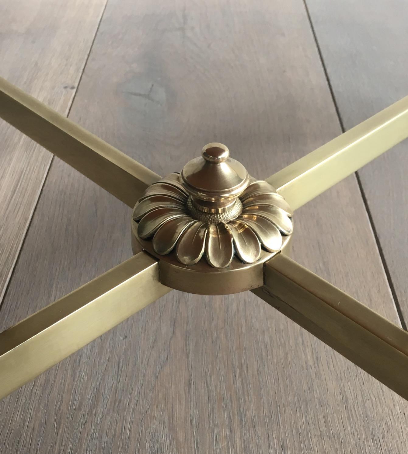 French Neoclassical Round Coffee Table with Faux-Leather Top