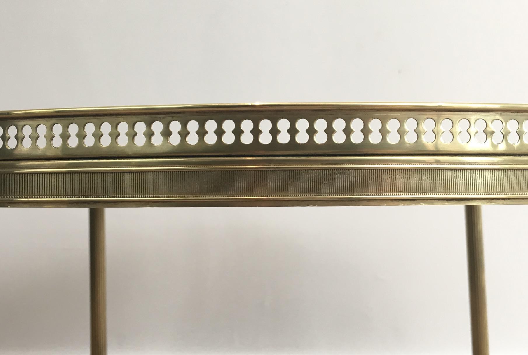 Brass Neoclassical Round Coffee Table with Faux-Leather Top