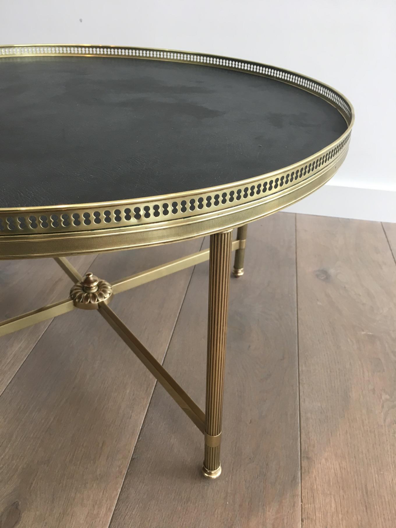Neoclassical Round Coffee Table with Faux-Leather Top 1