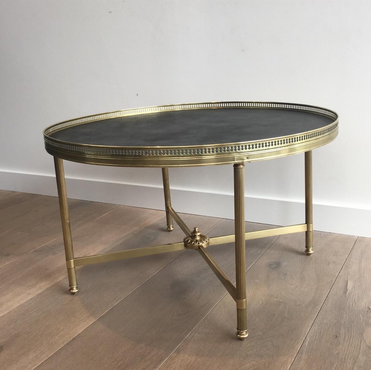 Neoclassical Round Coffee Table with Faux-Leather Top 2