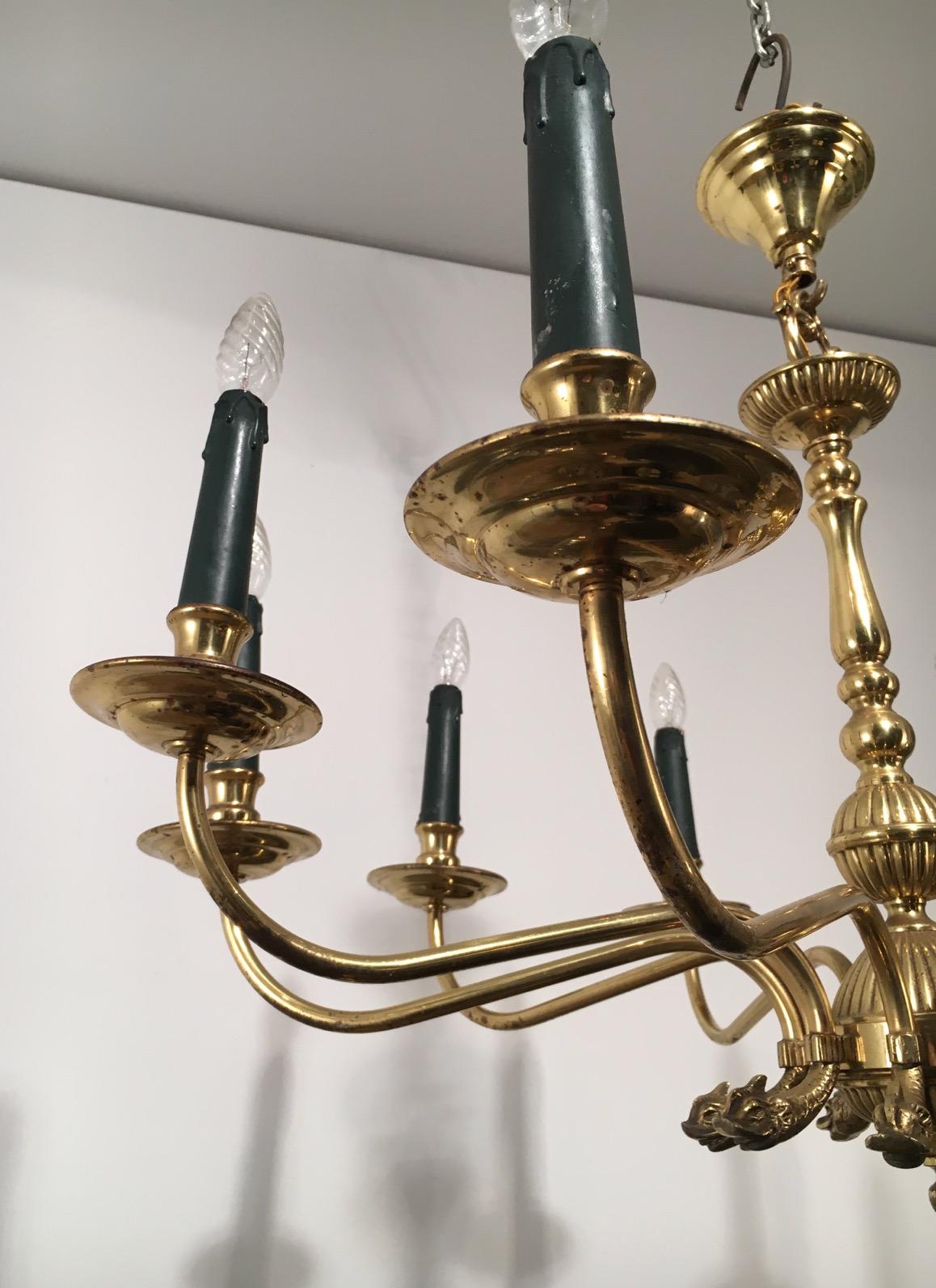 Maison Jansen, Neoclassical Style 10-Light Brass Chandelier with Dolfin Heads 7