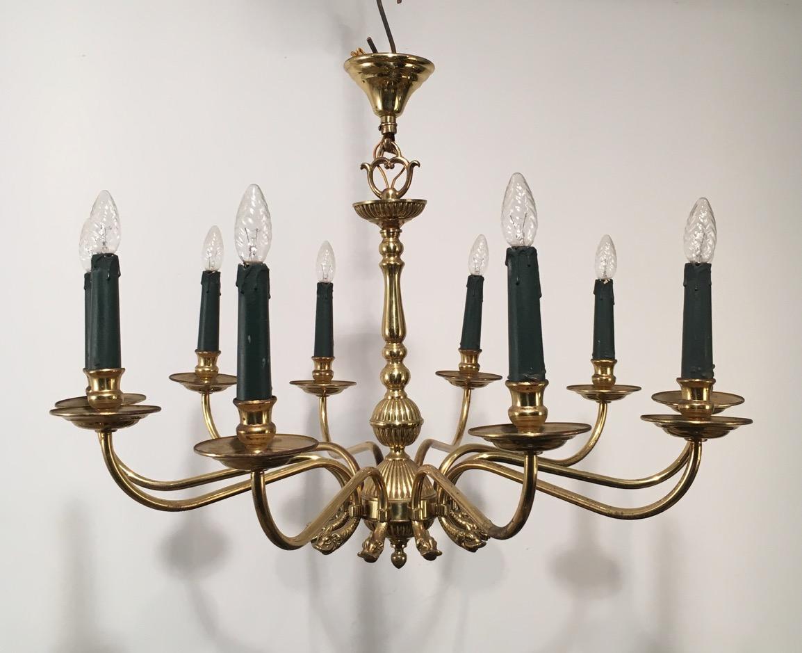 Maison Jansen, Neoclassical Style 10-Light Brass Chandelier with Dolfin Heads 15