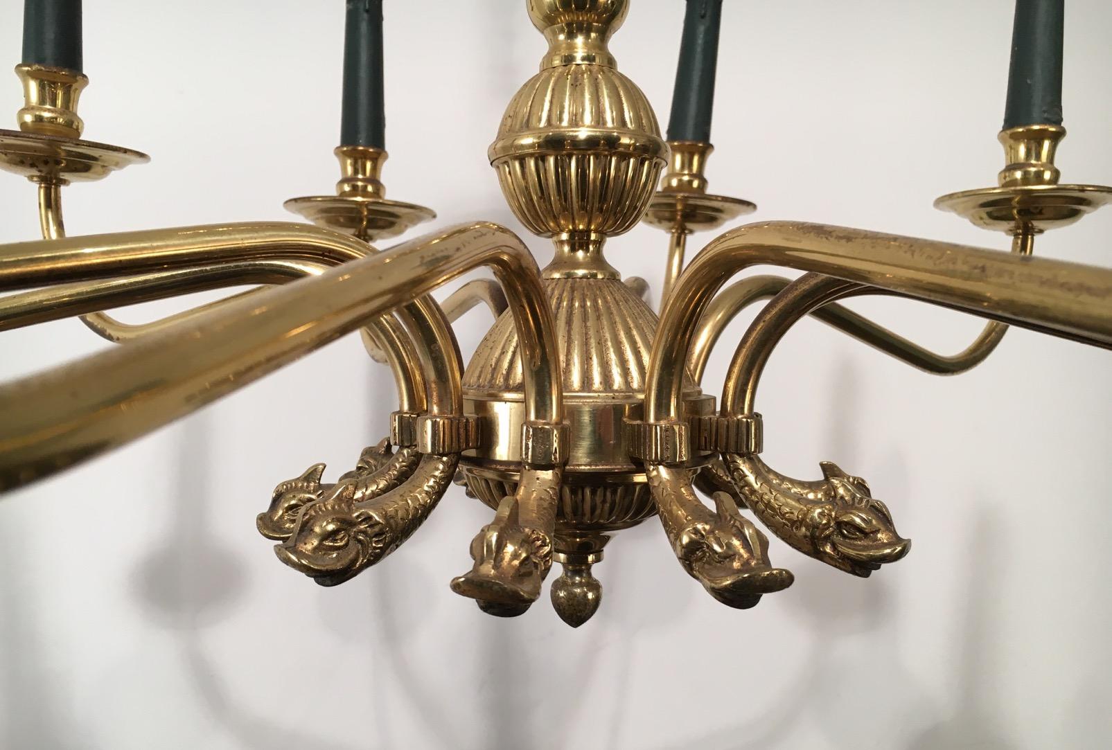 Maison Jansen, Neoclassical Style 10-Light Brass Chandelier with Dolfin Heads 1
