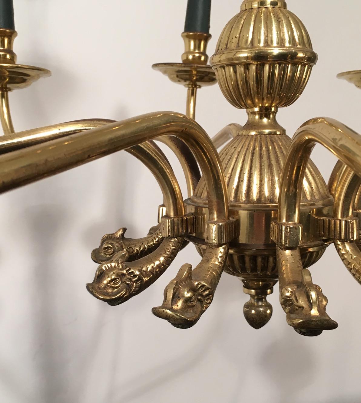 Maison Jansen, Neoclassical Style 10-Light Brass Chandelier with Dolfin Heads 3