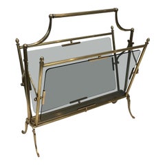 Maison Jansen, Neoclassical Style Brass and Blue Glass Magazine Rack, French